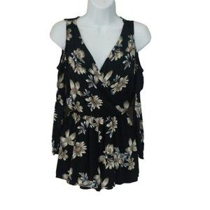 One Heart Clothing Women's Black Cold Shoulder Floral Print‎ Romper